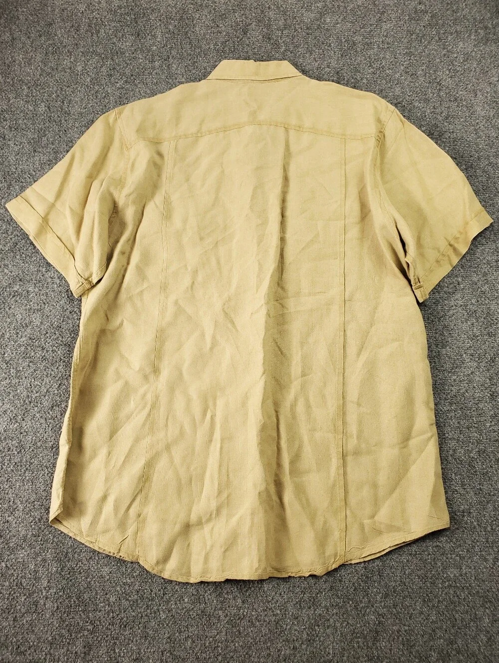 Vintage Banana Republic 100% Linen Safari Shirt XL Short Sleeve Button Up Tan
